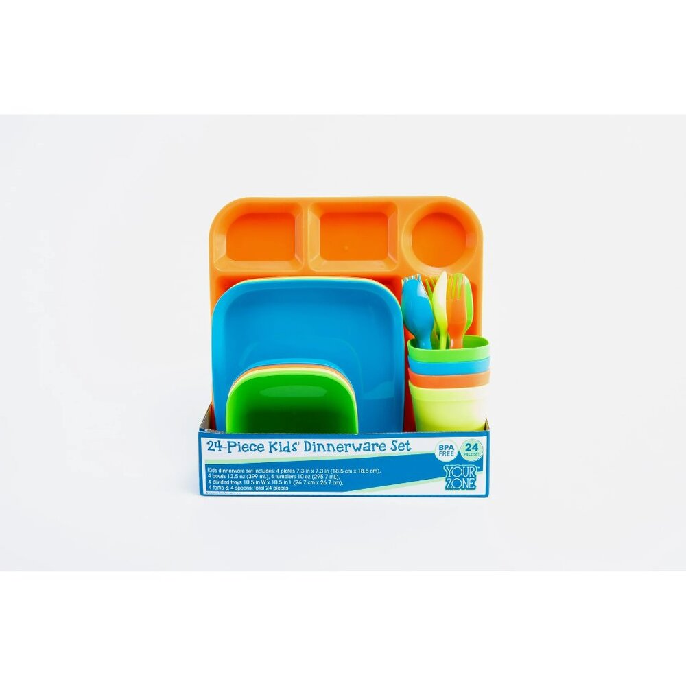 Your Zone 24-Piece Plastic Dinnerware Set for Kids - OBYG - NIB!